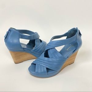 Cole Haan Blue Wedge Platform Leather Sandals 6.5